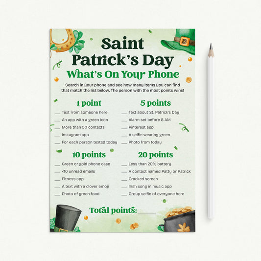 Saint Patricks Day Whats In Your Phone Game Printable by LittleSizzle