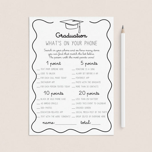 Wavy Border Graduation Party Game What's On Your Phone Printable by LittleSizzle