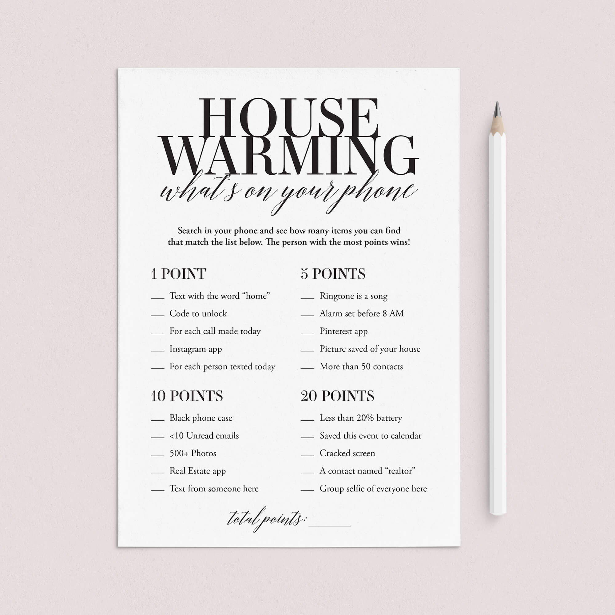 Printable What's On Your Phone Game for Housewarming Party by LittleSizzle