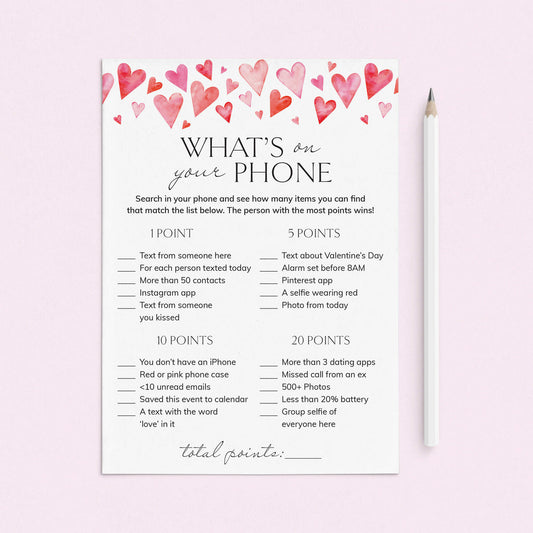 Printable What's On Your Phone Game for Valentine's Day by LittleSizzle