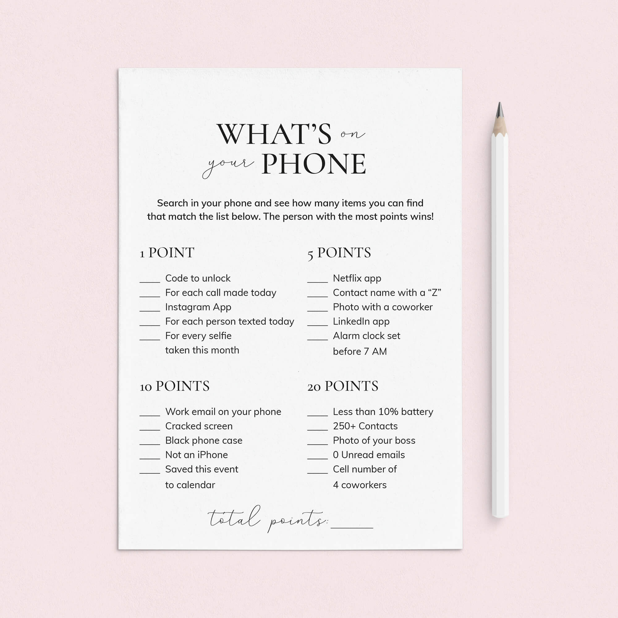 Office What's On Your Phone Game Printable by LittleSizzle