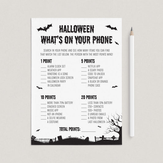 Black and White Halloween Party Game for Adults What's On Your Phone by LittleSizzle