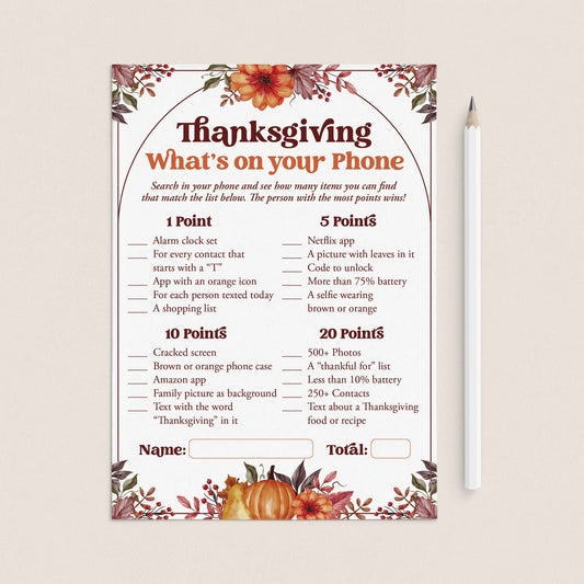 Thanksgiving Phone Game for Adults Printable by LittleSizzle
