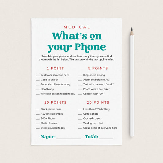 Medical What's On Your Phone Game Printable by LittleSizzle