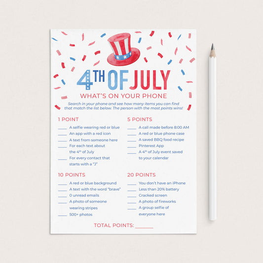 4th of July Party Game for Adults What's On Your Phone by LittleSizzle