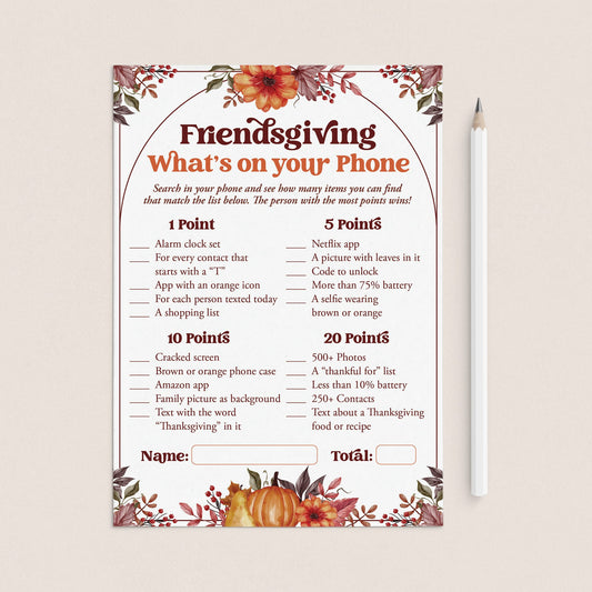 Friendsgiving Game for Adults Printable What's On Your Phone by LittleSizzle