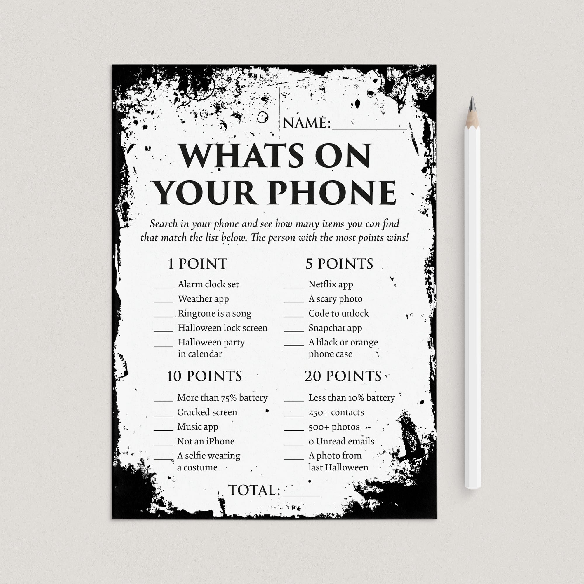 What's On Your Phone Halloween Edition Printable Game by LittleSizzle