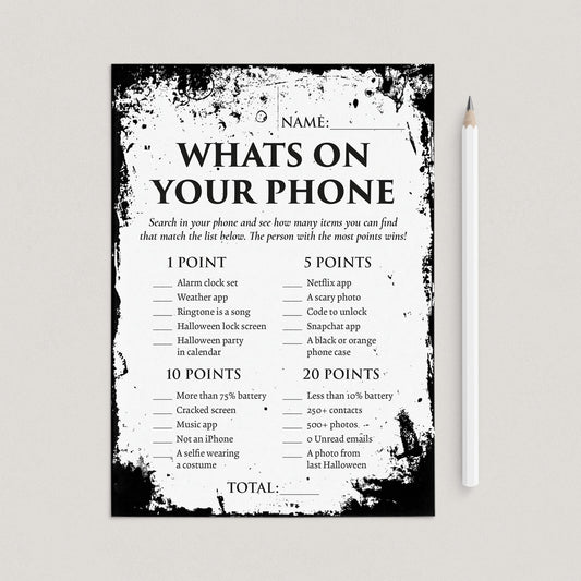 What's On Your Phone Halloween Edition Printable Game by LittleSizzle