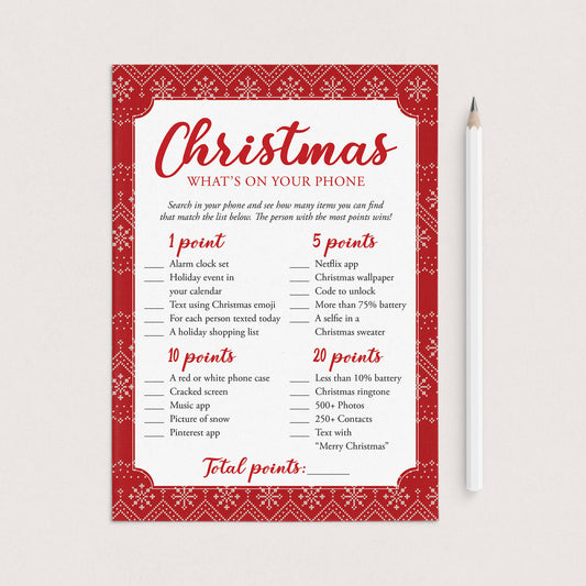 Christmas What's In Your Phone Game Printable by LittleSizzle