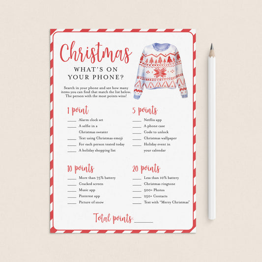 Holiday Party Game What's On Your Phone Printable by LittleSizzle