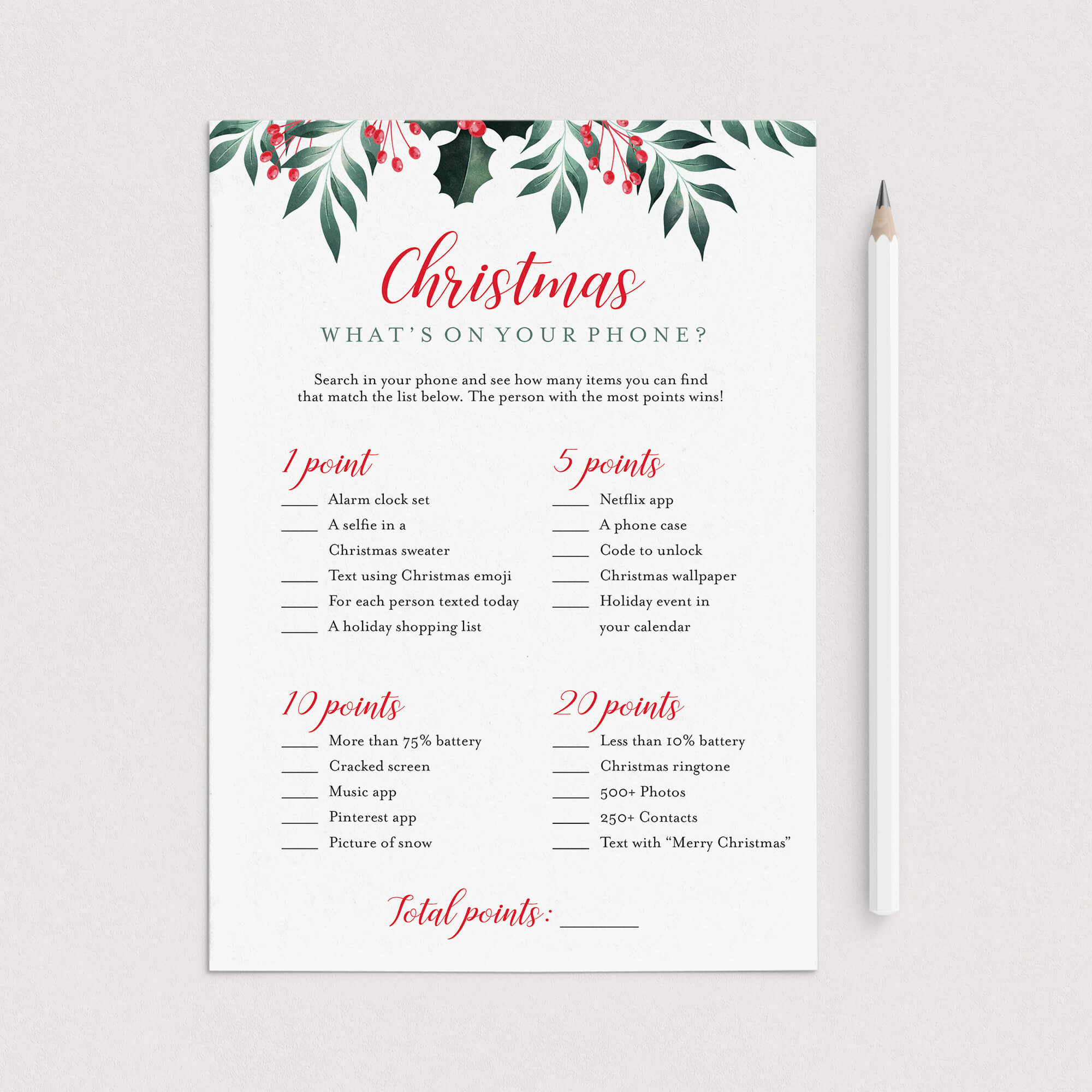 Christmas What's On Your Phone Game Printable by LittleSizzle