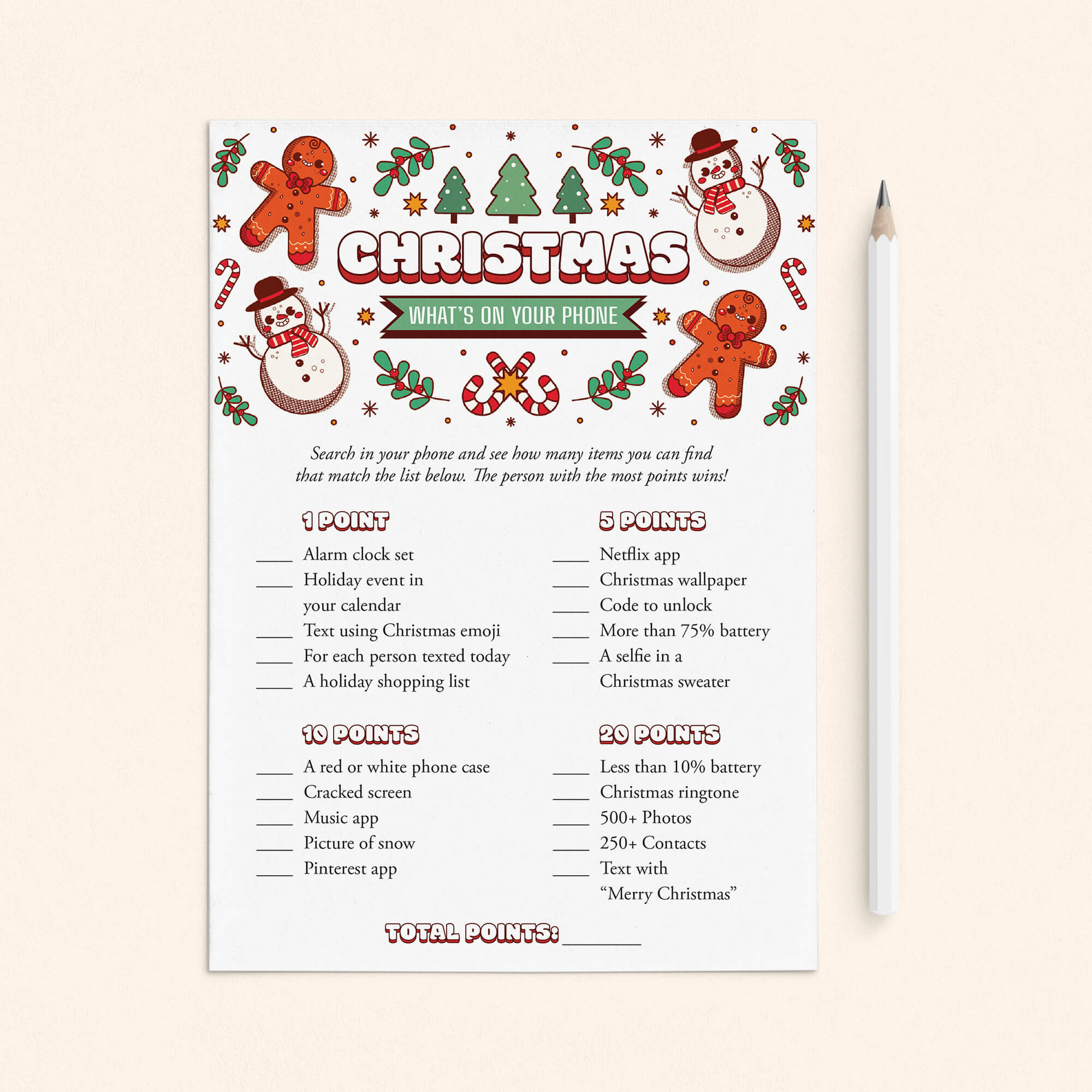 Funny Christmas Party Game Whats In Your Phone Printable by LittleSizzle