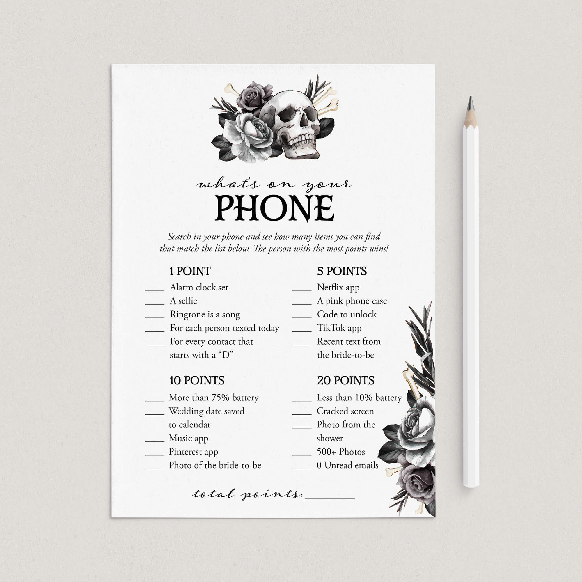 Til Death Do Us Party Bridal Shower Game What's On Your Phone Printable by LittleSizzle