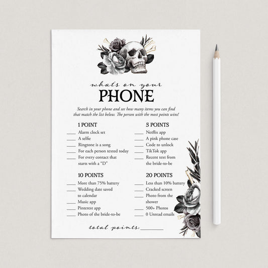 Til Death Do Us Party Bridal Shower Game What's On Your Phone Printable by LittleSizzle