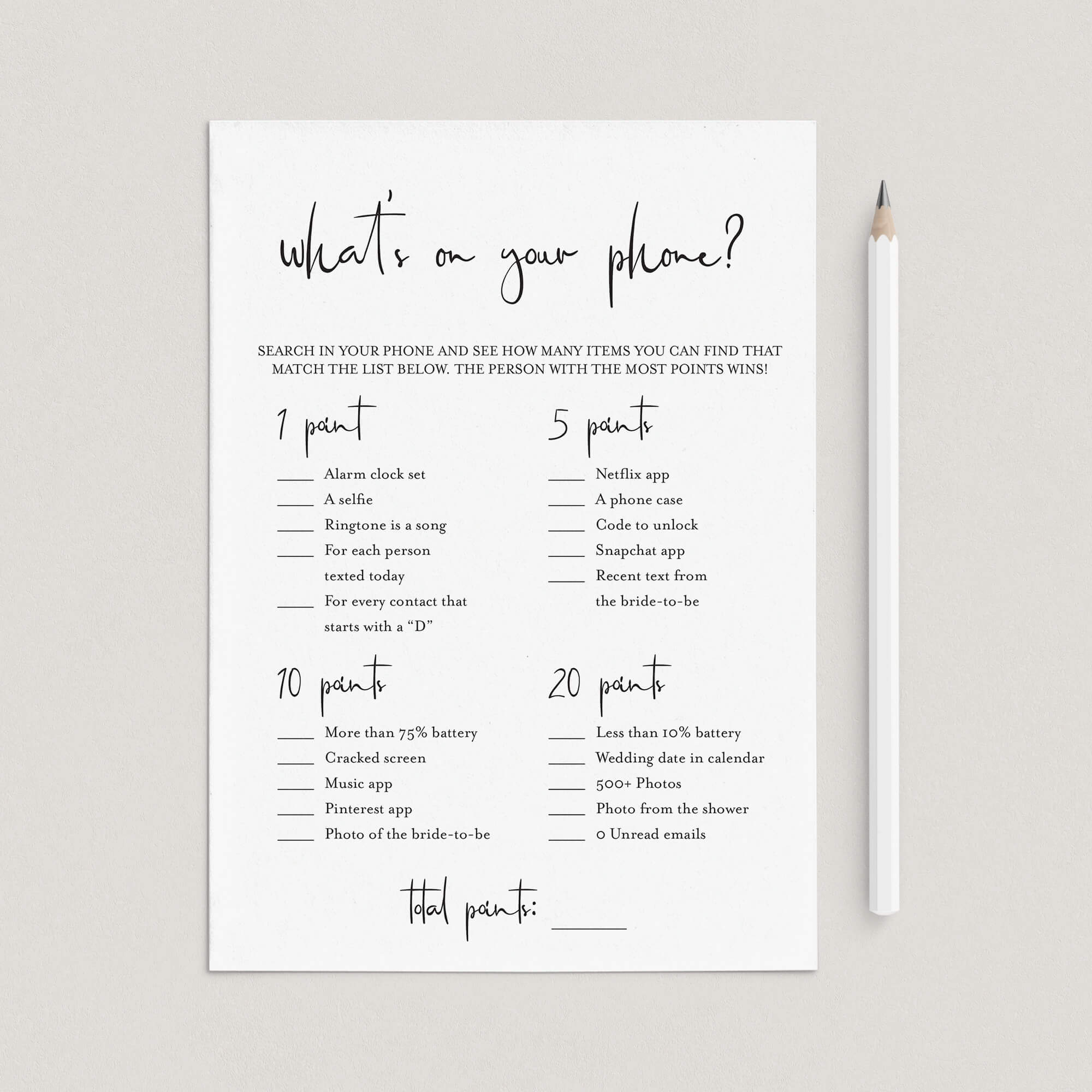 Whats On Your Phone Game for Bridal Shower Printable by LittleSizzle