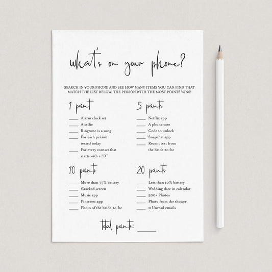 Whats On Your Phone Game for Bridal Shower Printable by LittleSizzle