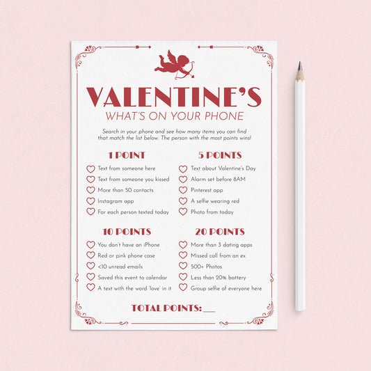 Valentine Game What's On Your Phone Printable by LittleSizzle