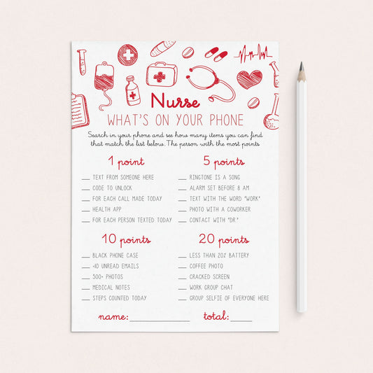 Nurse What's On Your Phone Game Printable by LittleSizzle