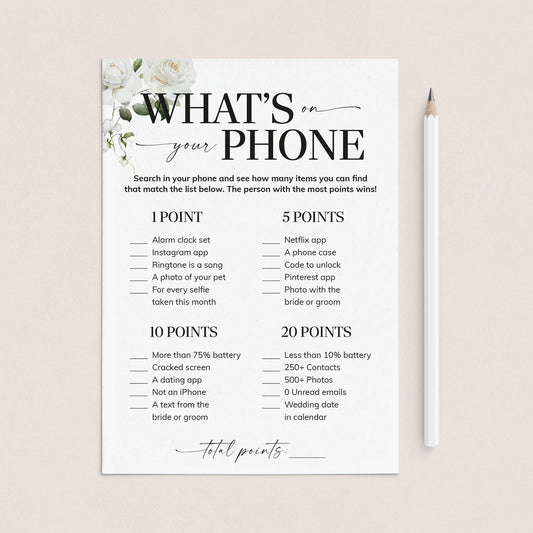 Wedding Shower Game Printable Whats On Your Phone by LittleSizzle