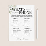 Wedding Shower Game Printable Whats On Your Phone by LittleSizzle