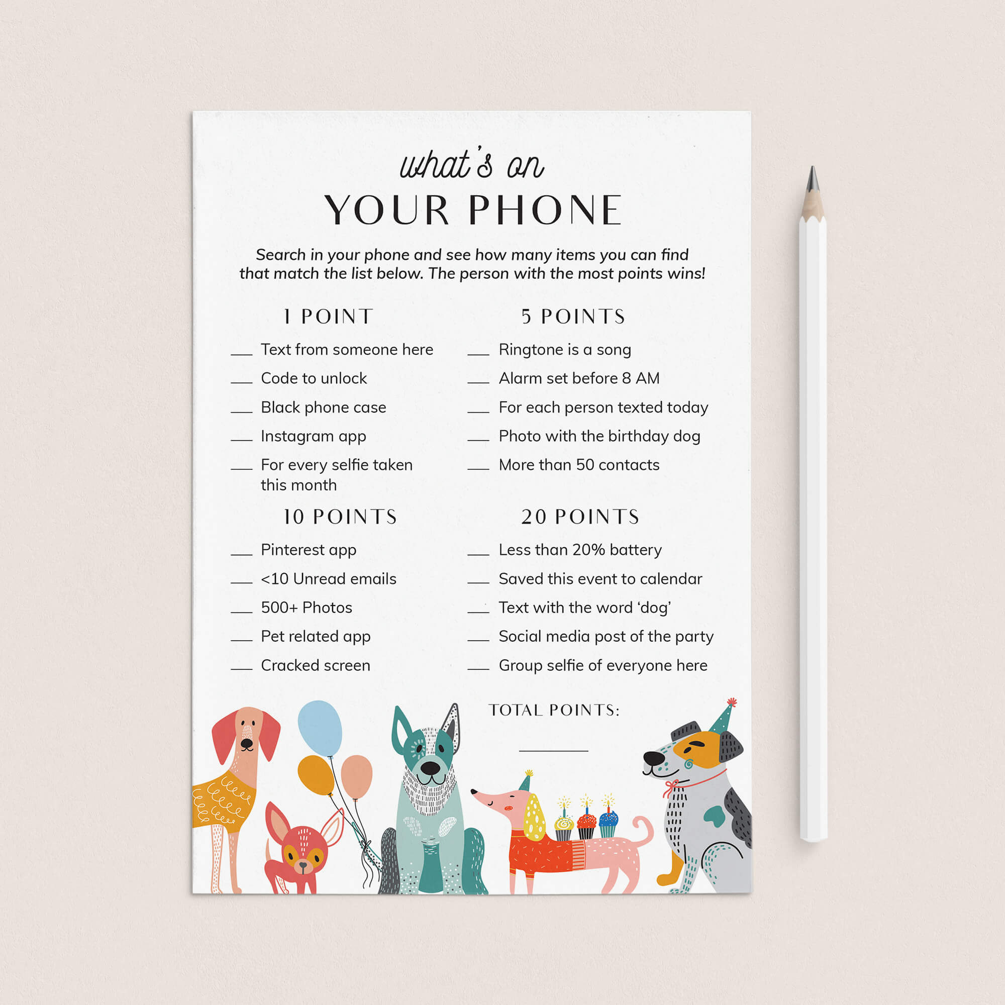 Dog Birthday What's On Your Phone Game Printable by LittleSizzle