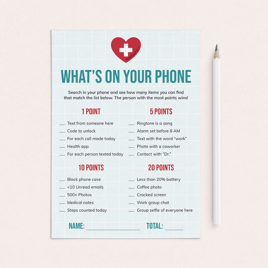 Nurses Party Game What's On Your Phone Printable by LittleSizzle