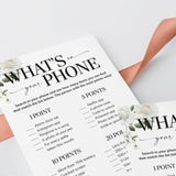 Wedding Shower Game Printable Whats On Your Phone