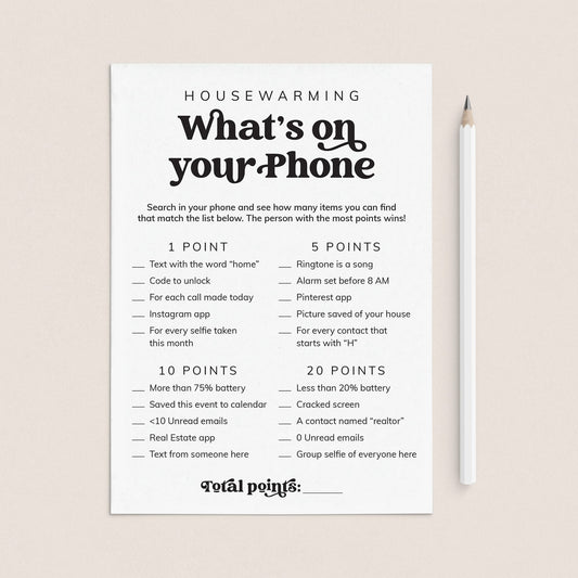 Whats On Your Phone Housewarming Party Game Digital Download by LittleSizzle
