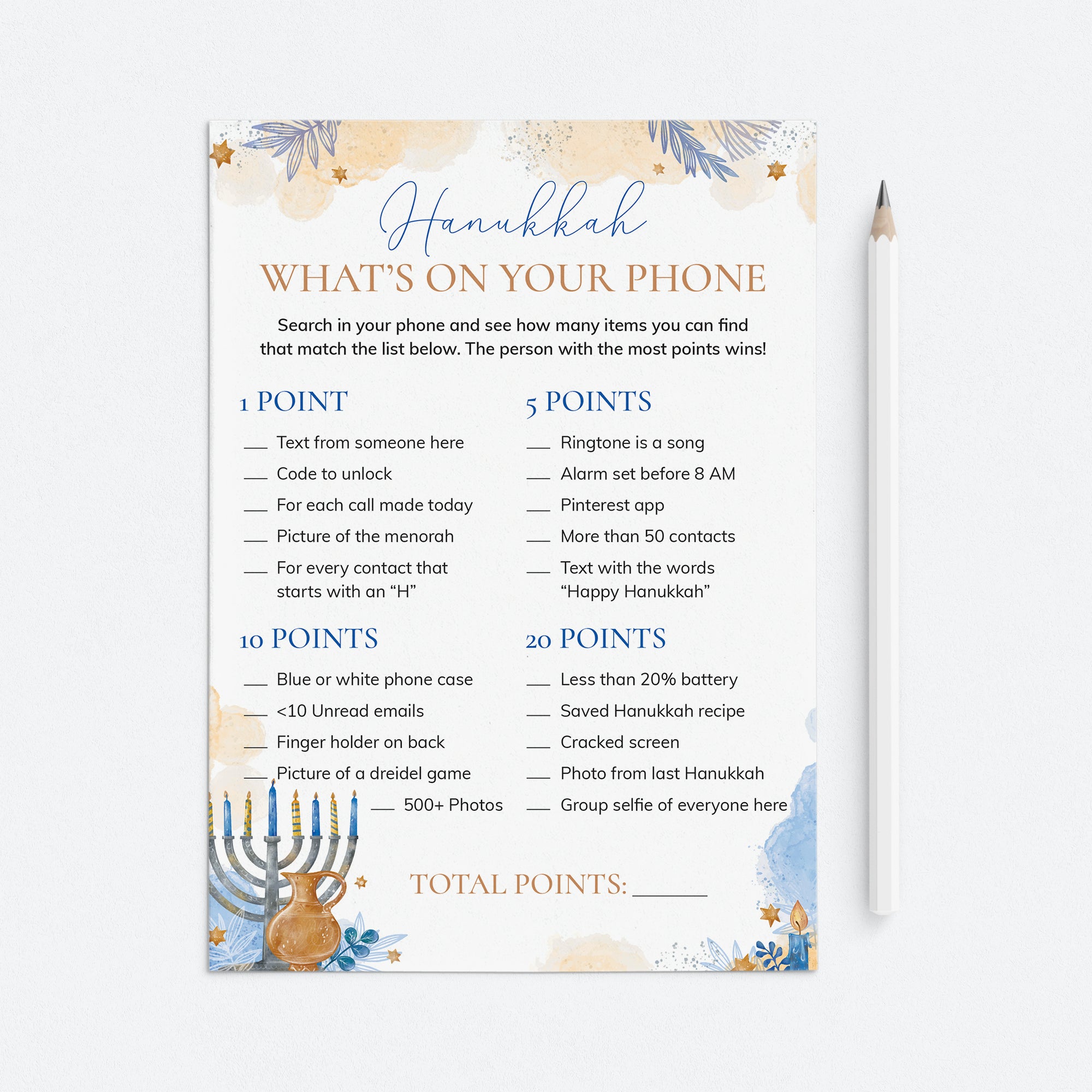 Hanukkah Whats On Your Phone Party Game Printable by LittleSizzle