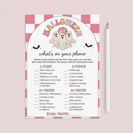 Pink Halloween Party Game What's On Your Phone Printable by LittleSizzle
