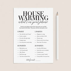 Printable What's On Your Phone Game for Housewarming Party