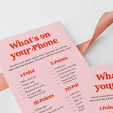 Bridal Shower What's On Your Phone Game Printable Pink and Red