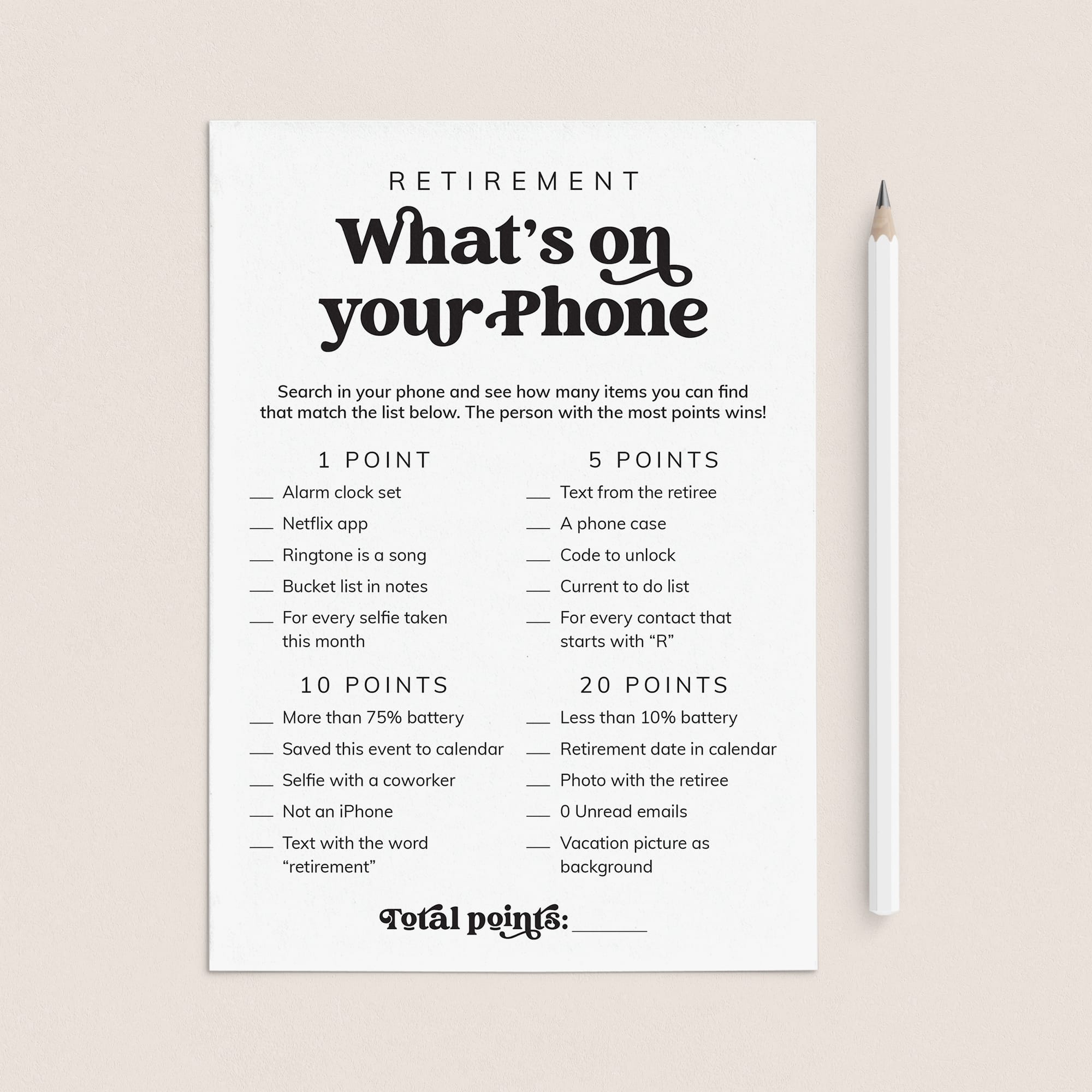 Retirement Party What's On Your Phone Raid Game Printable by LittleSizzle