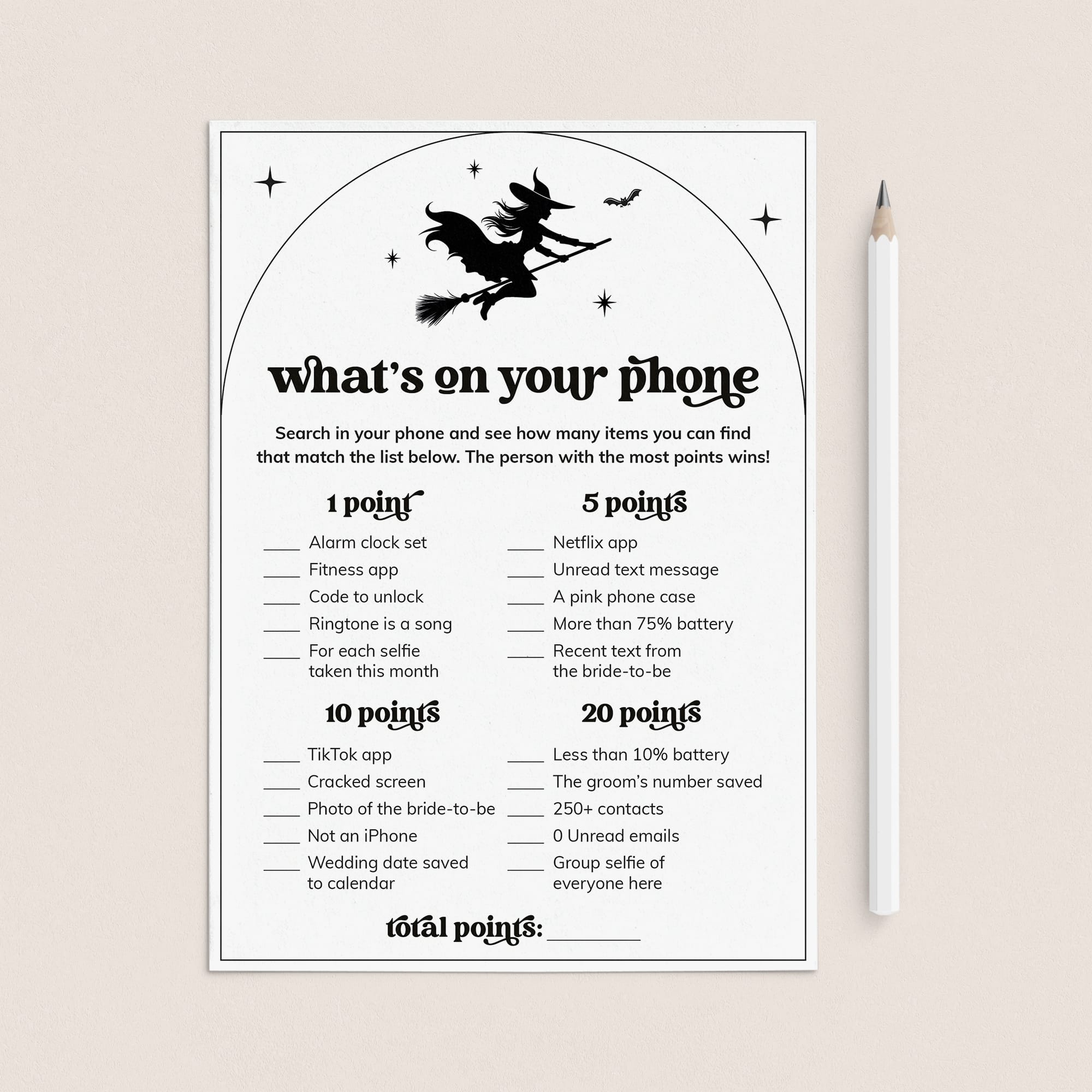 Sexy Witch Bridal Shower Game Whats On Your Phone Digital Download by LittleSizzle