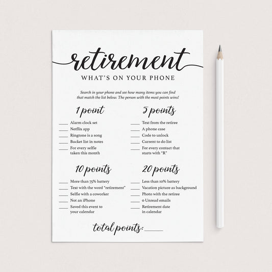 Retirement What's On Your Phone Game Printable by LittleSizzle