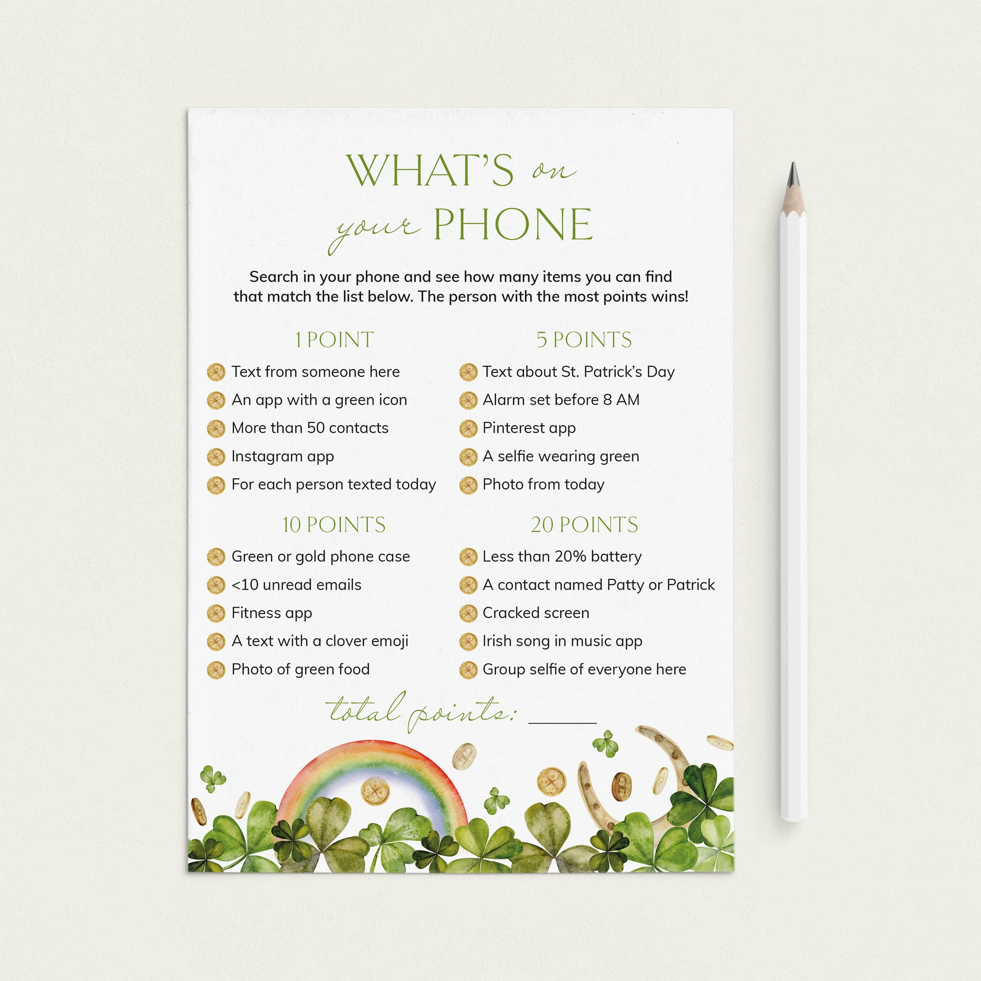 St Patricks Day Party Game Whats On Your Phone by Littlesizzle