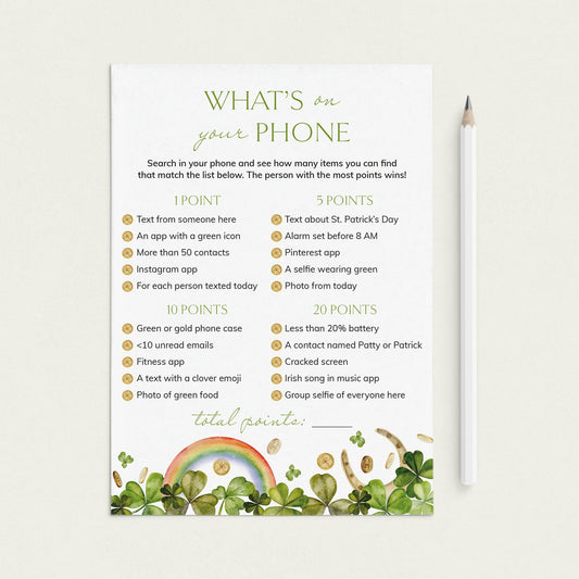 St Patricks Day Party Game Whats On Your Phone by Littlesizzle