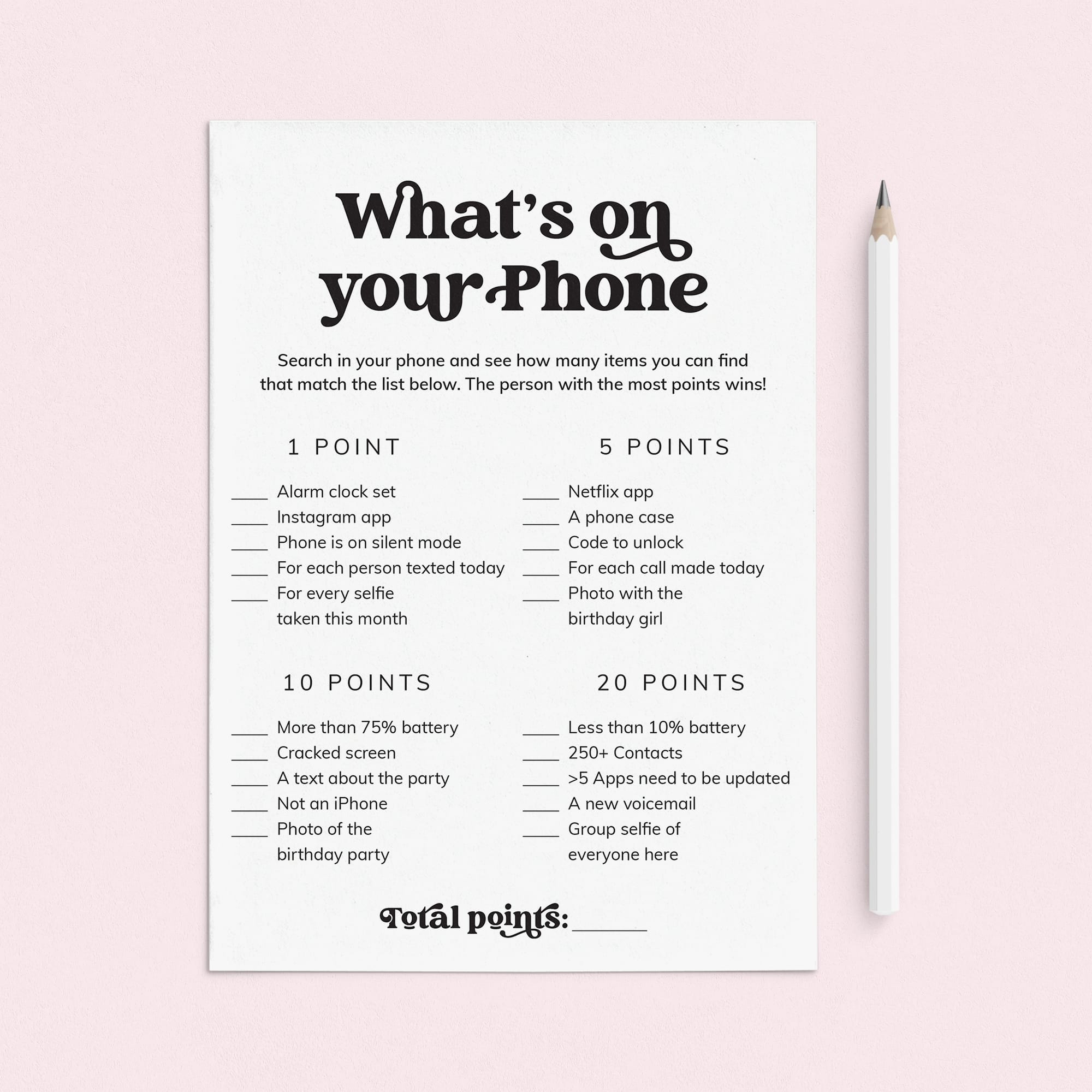What's On Your Phone Printable Birthday Party Game for Her by LittleSizzle