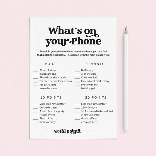 What's On Your Phone Printable Birthday Party Game for Her by LittleSizzle
