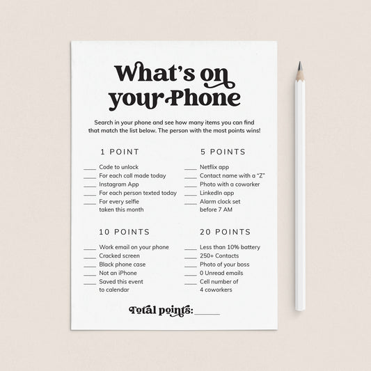 Office Party Printable What's On Your Phone Game by LittleSizzle