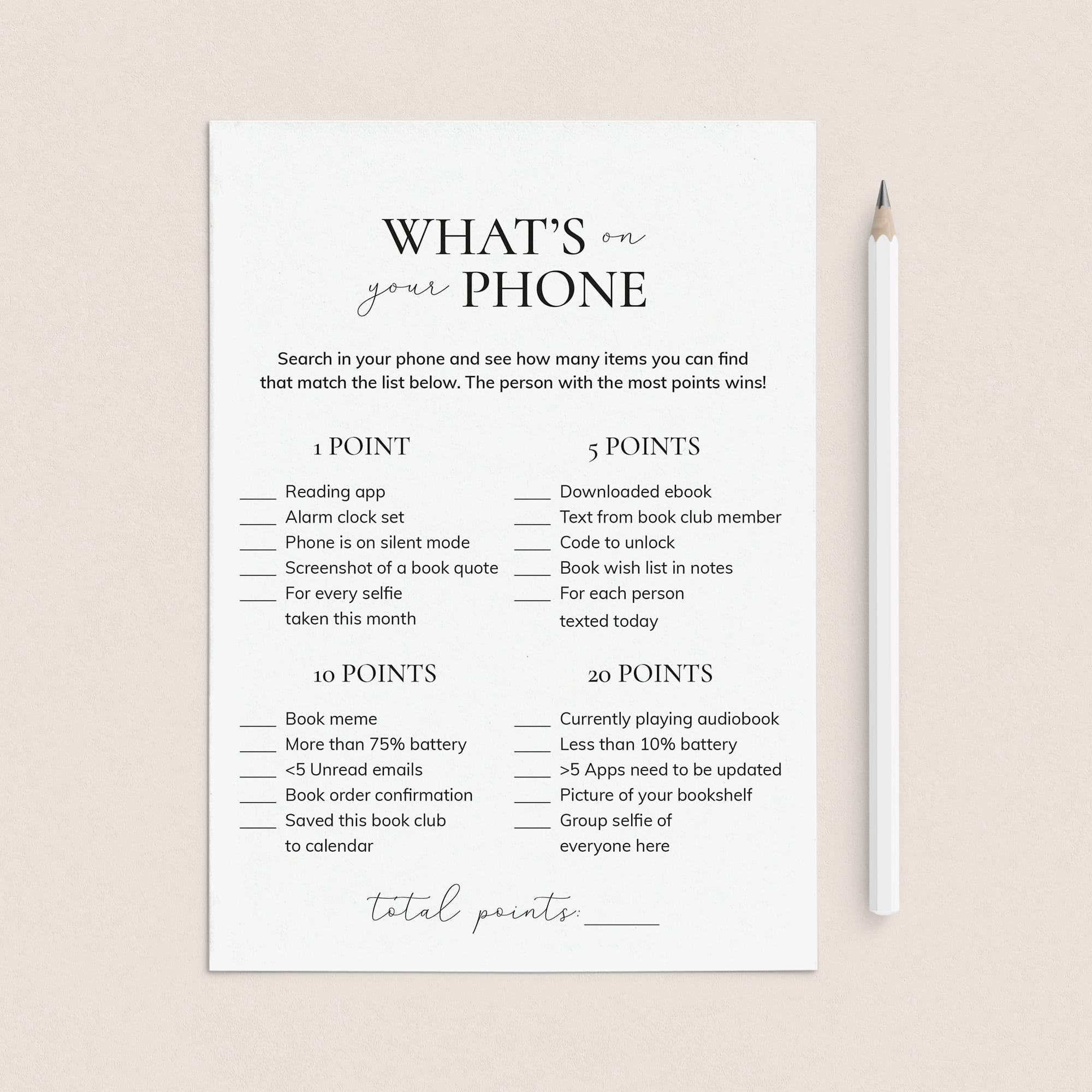 Book Club Game What's On Your Phone Printable by LittleSizzle