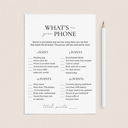 Book Club Game What's On Your Phone Printable by LittleSizzle