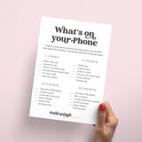 What's On Your Phone Printable Birthday Party Game for Her