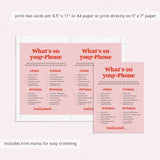 Bridal Shower What's On Your Phone Game Printable Pink and Red