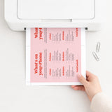 Pink Red Bridal Party Games Printable