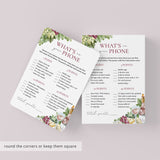 Printable What's On Your Phone Wine Game