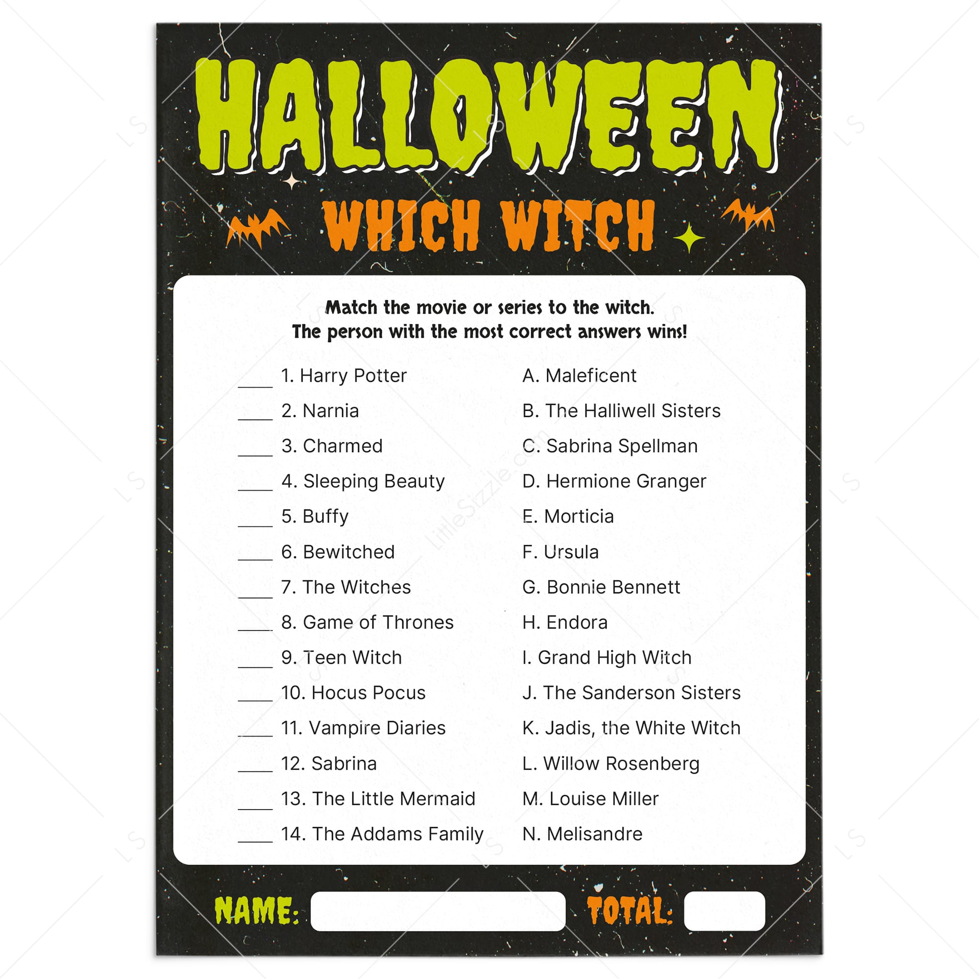 Which Witch Halloween Matching Game Printable by LittleSizzle