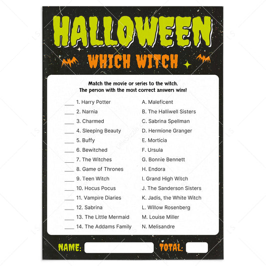 Which Witch Halloween Matching Game Printable by LittleSizzle