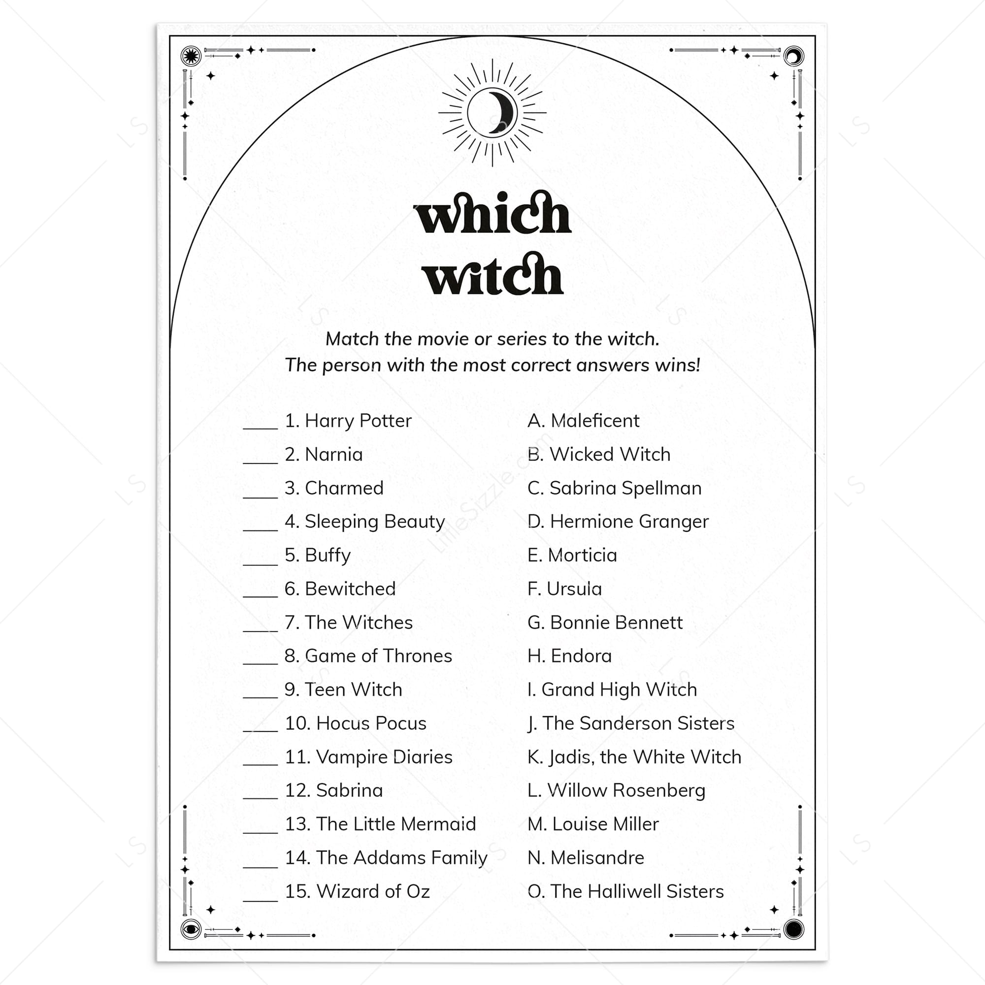 Which Witch Game Printable | Witch Matching Game by LittleSizzle