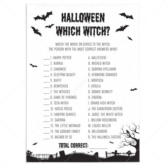 Printable Witches Trivia Game For Halloween Party by LittleSizzle